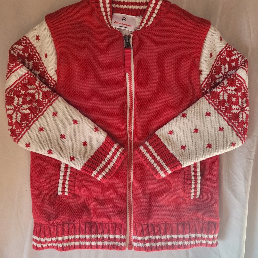 Hannah Andersson Sweater Jacket Size 100 Fair Isle Sherpa Lining Zip Up Pockets